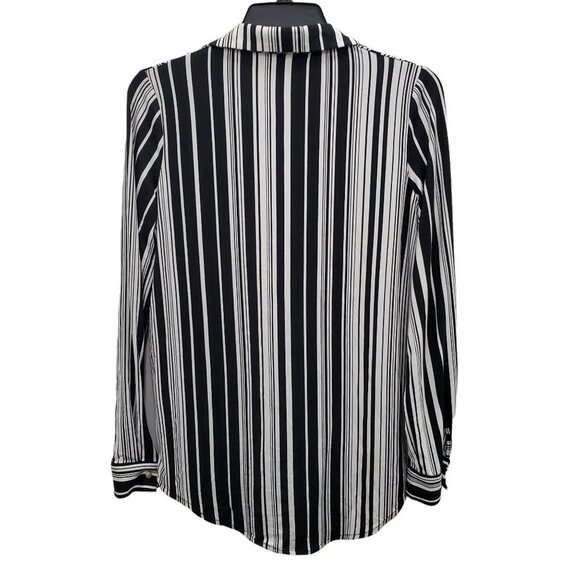 BCBGMaxAzria Women's Black & White Lace Up Neck L/S Liquid Knit Top Size S - Picture 5 of 5